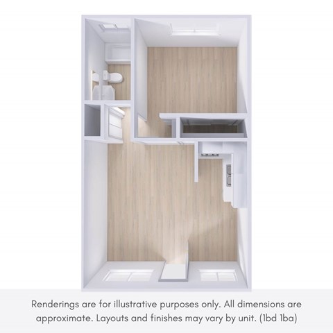 Floor plan for 1 bed, 1 bath, 850 sqft